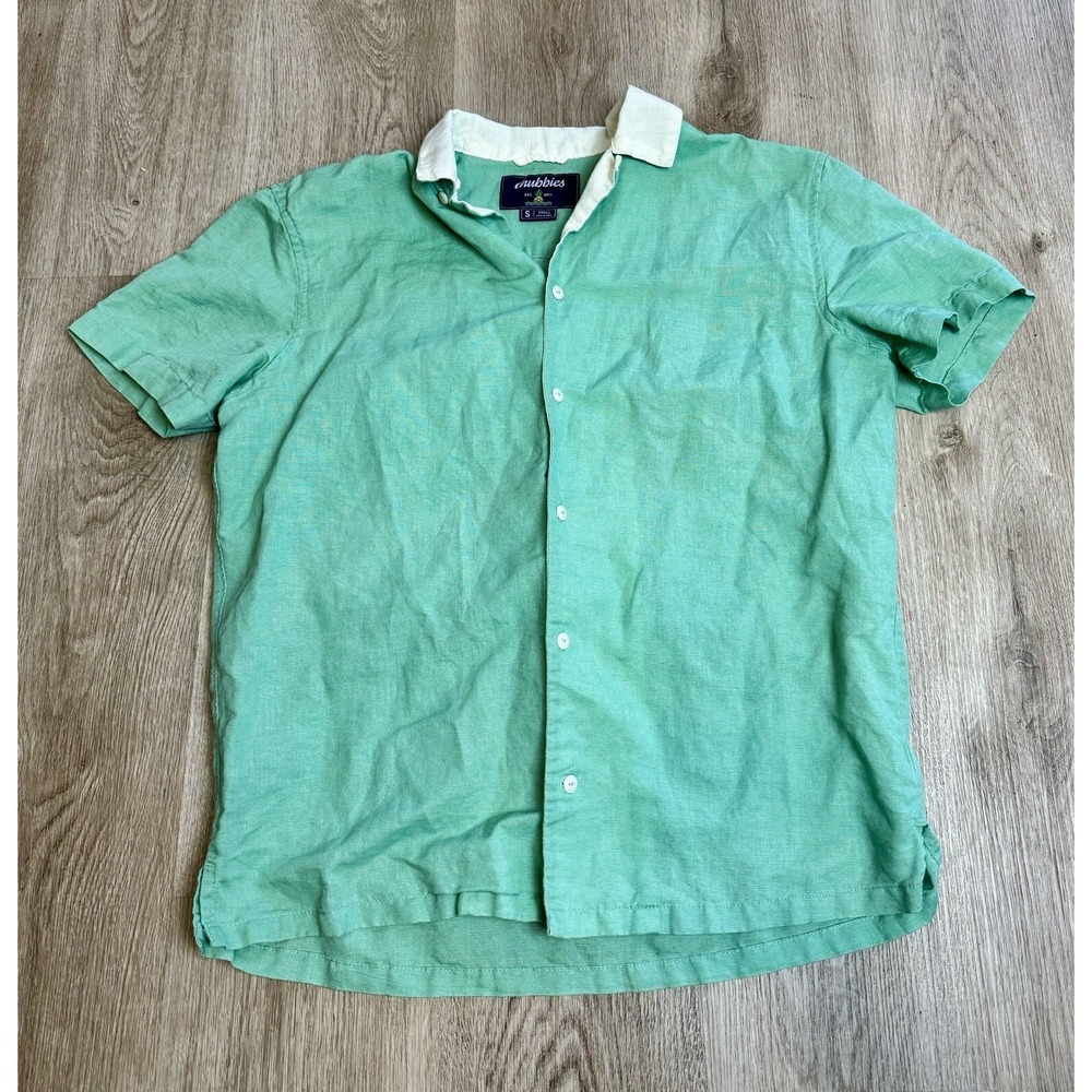 Chubbies Mens Green Linen Blend Short Sleeve Button Up Casual Shirt
